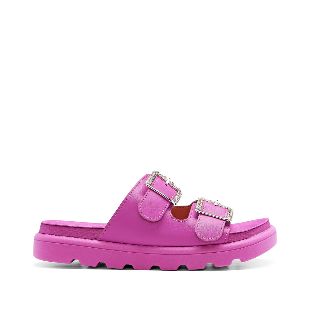 Chinelo Salto Raso Mulher Pele Sintética Fuxia