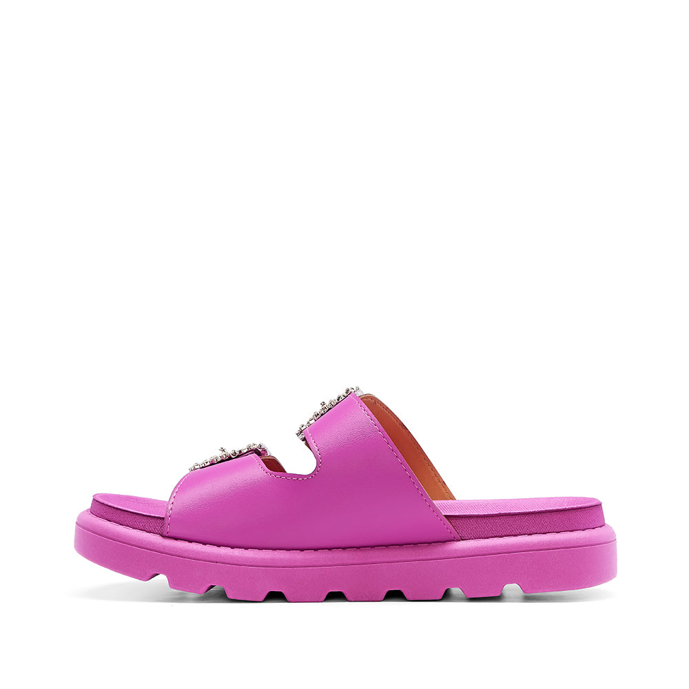 Chinelo Salto Raso Mulher Pele Sintética Fuxia