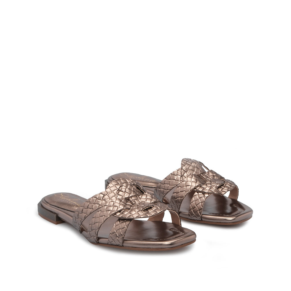Chinelo Salto Raso Mulher Metalizado Chumbo