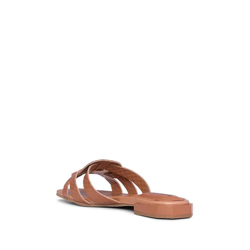Chinelo Salto Raso Mulher Pele Sintética Laranja