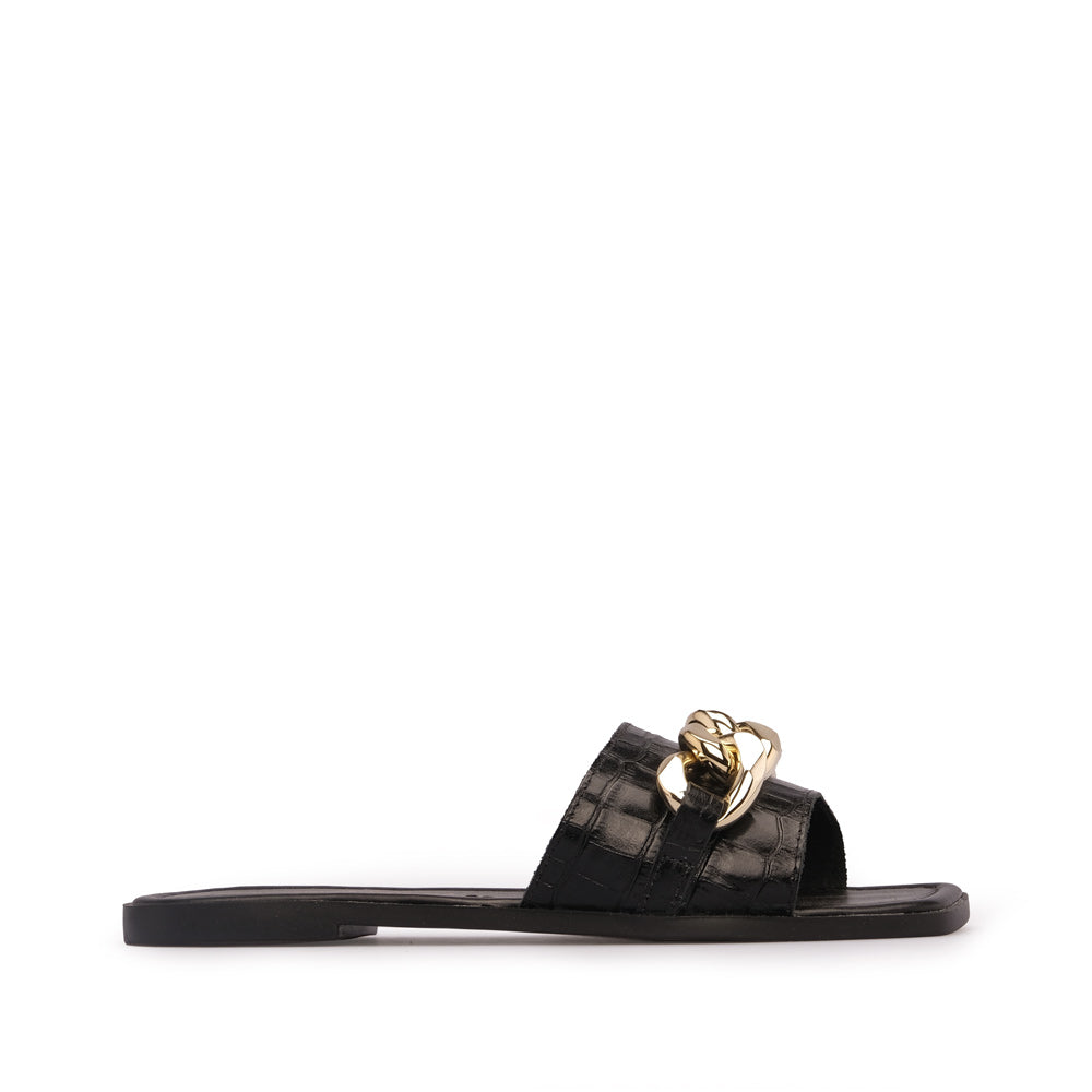 Chinelo Salto Raso Mulher Animal Print Preto