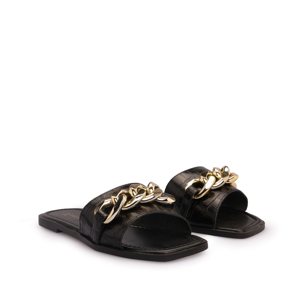 Chinelo Salto Raso Mulher Animal Print Preto