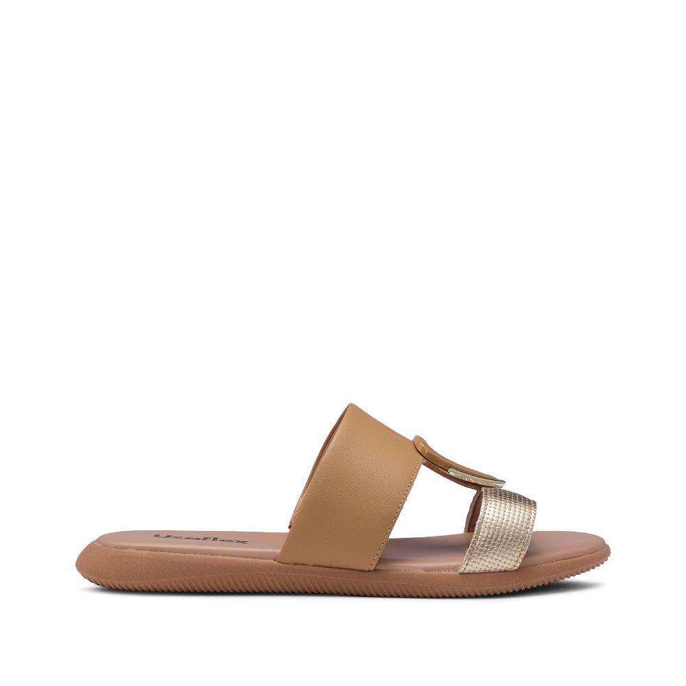 Chinelo Salto Raso Mulher Pele Taupe