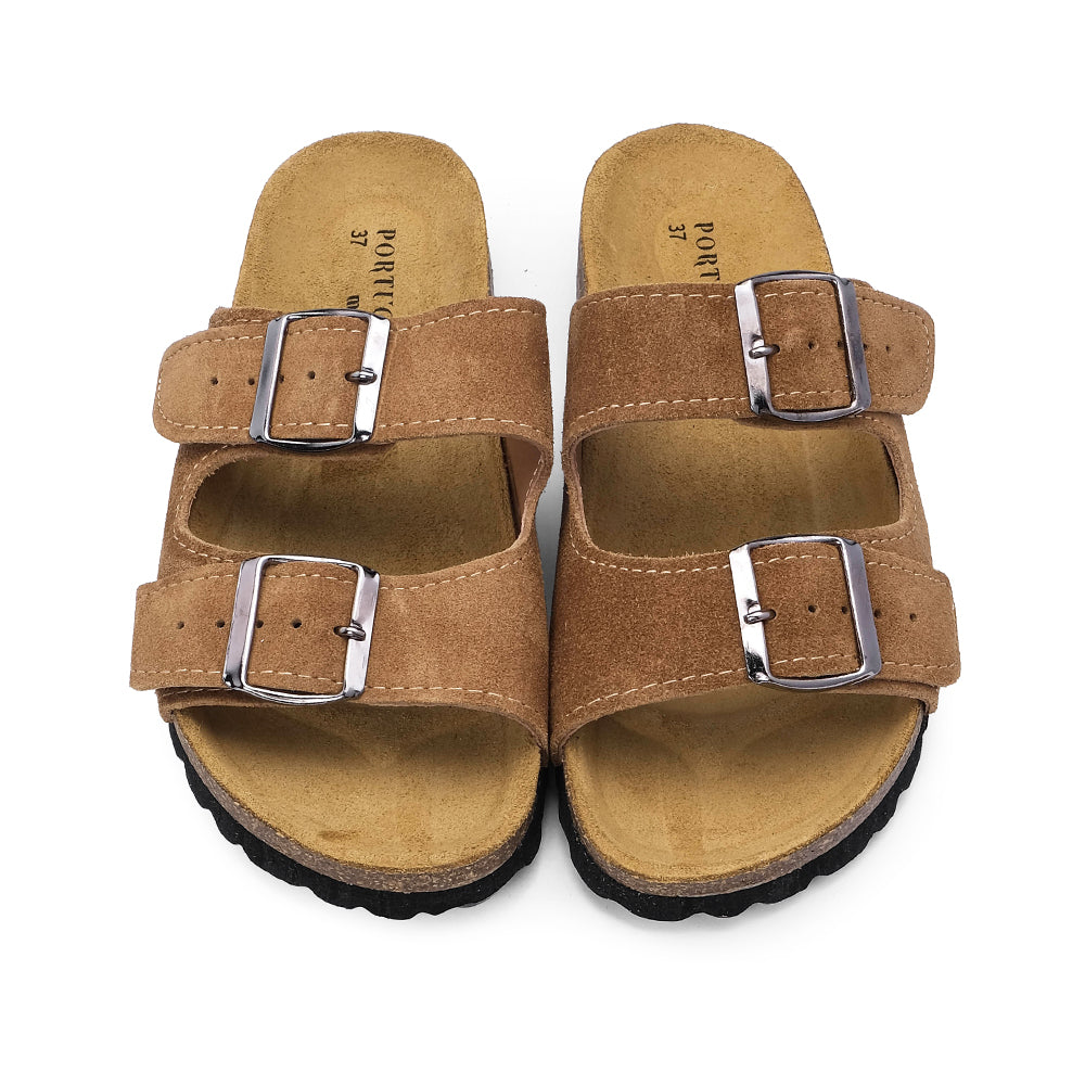 Chinelo Salto Raso Mulher Camurça Camel