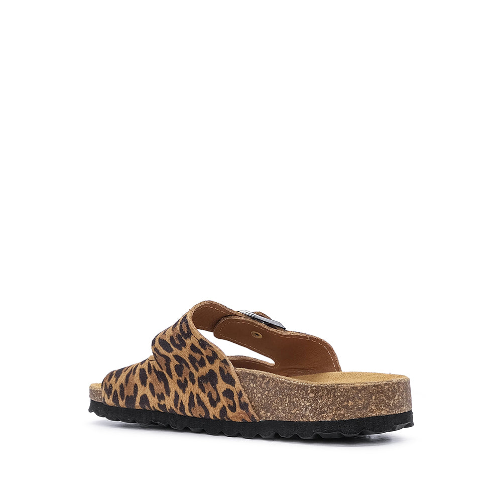 Chinelo Salto Raso Mulher Camurça Leopardo