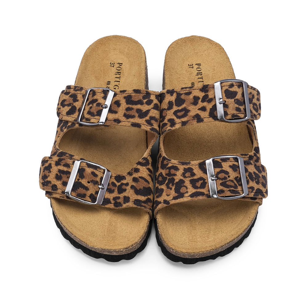 Chinelo Salto Raso Mulher Camurça Leopardo