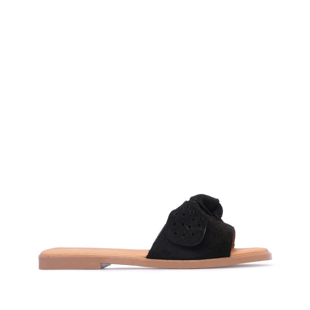 Chinelo Salto Raso Mulher Camurça Preto