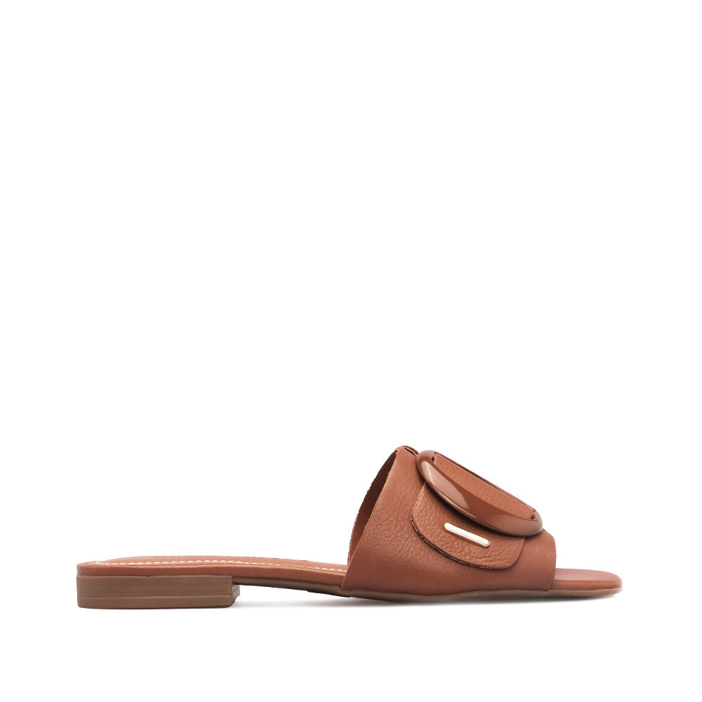 Chinelo Salto Raso Mulher Pele Cognac