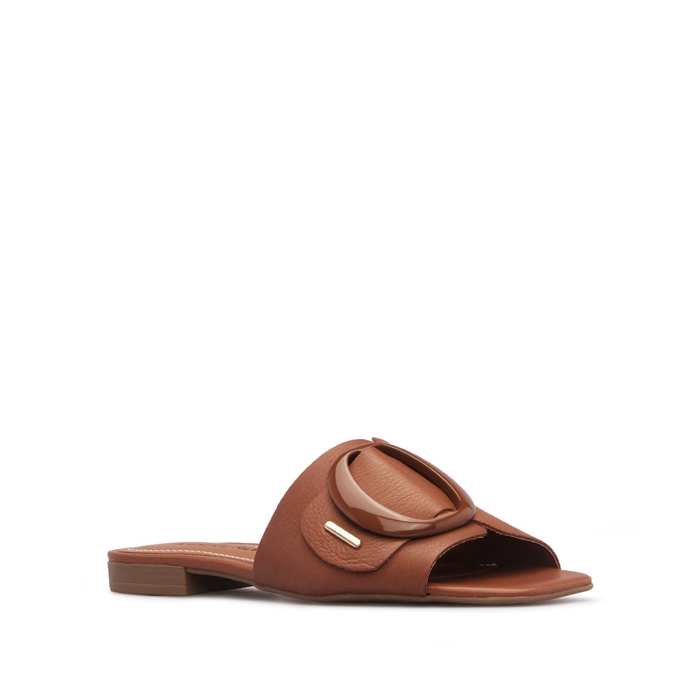 Chinelo Salto Raso Mulher Pele Cognac