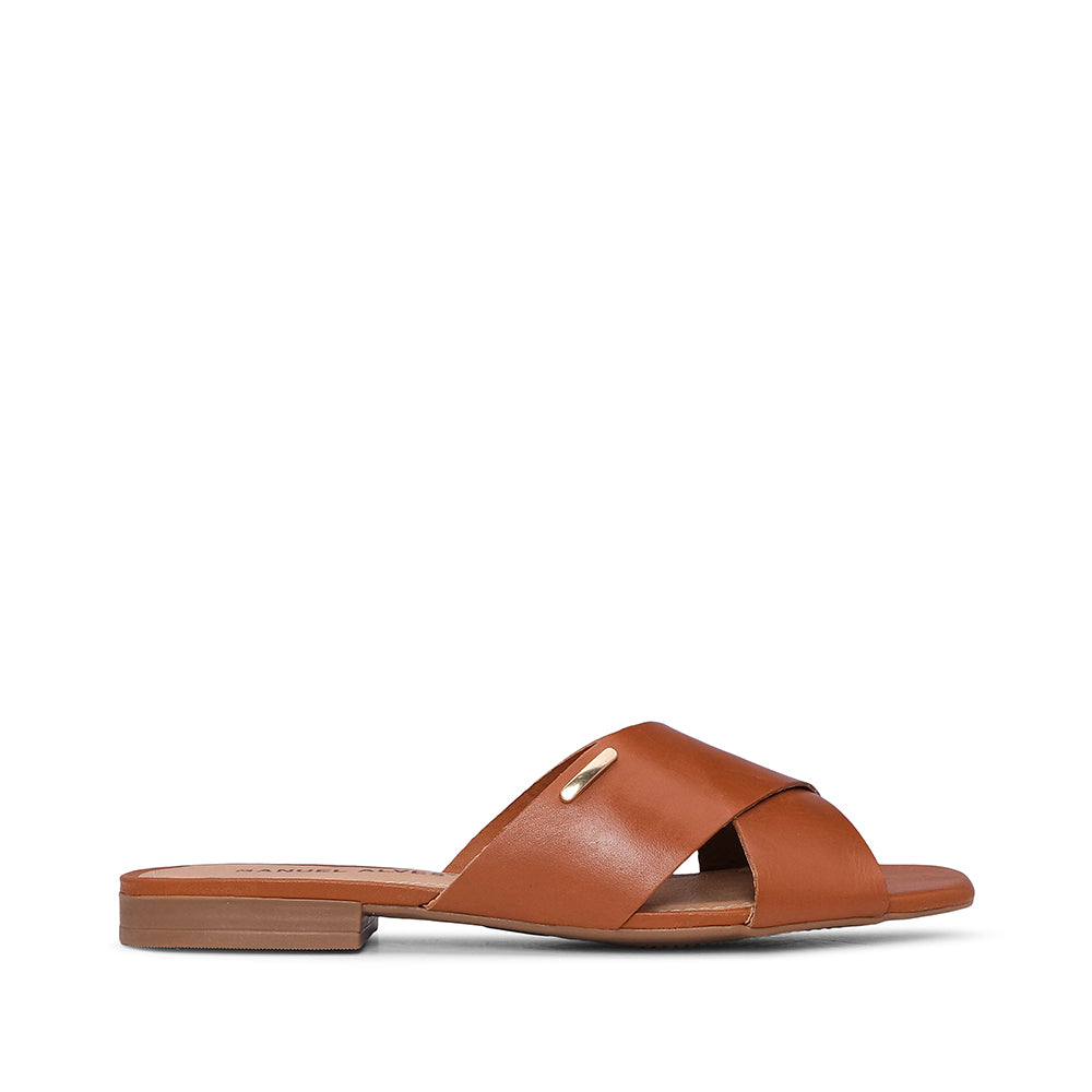 Chinelo Salto Raso Mulher Pele Camel