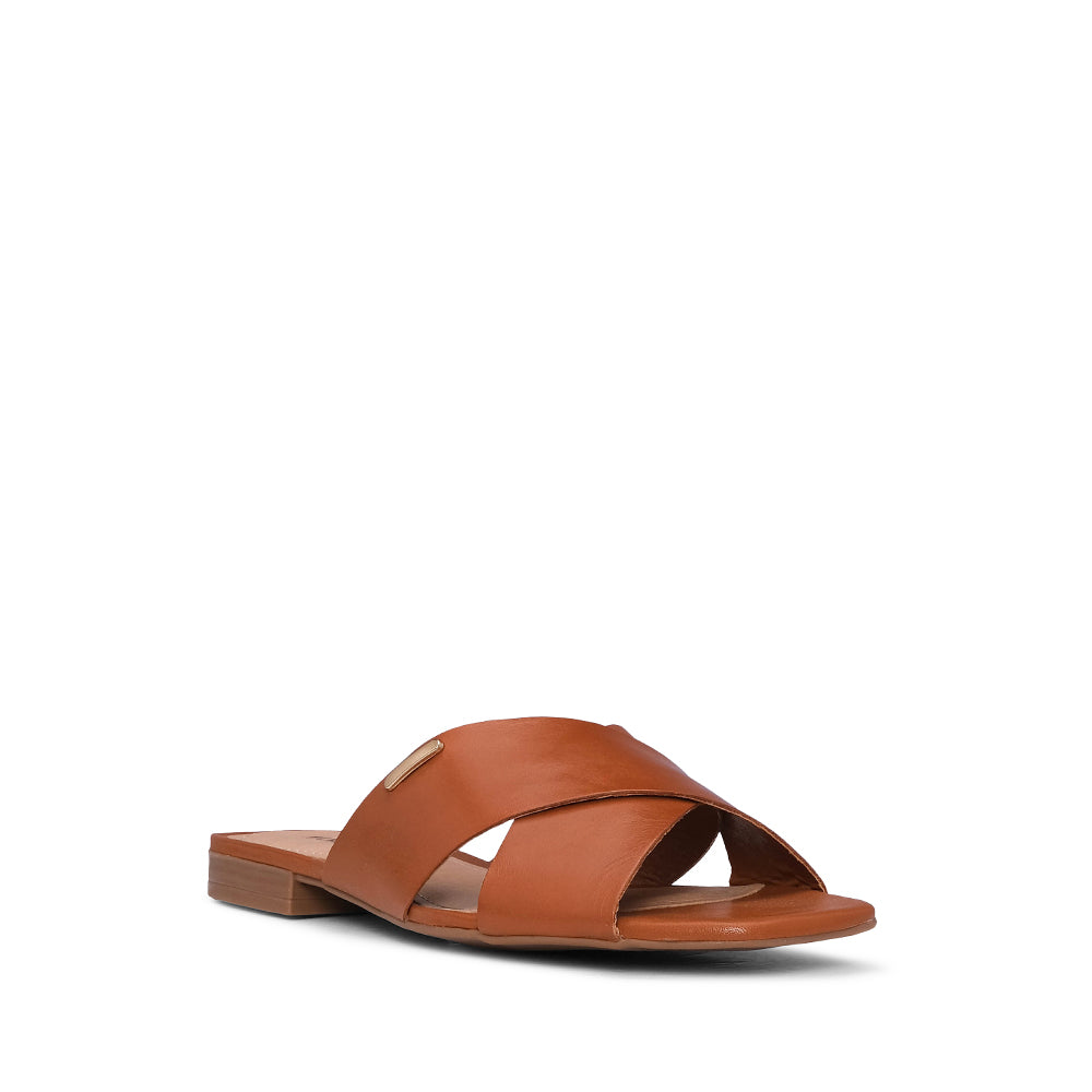 Chinelo Salto Raso Mulher Pele Camel