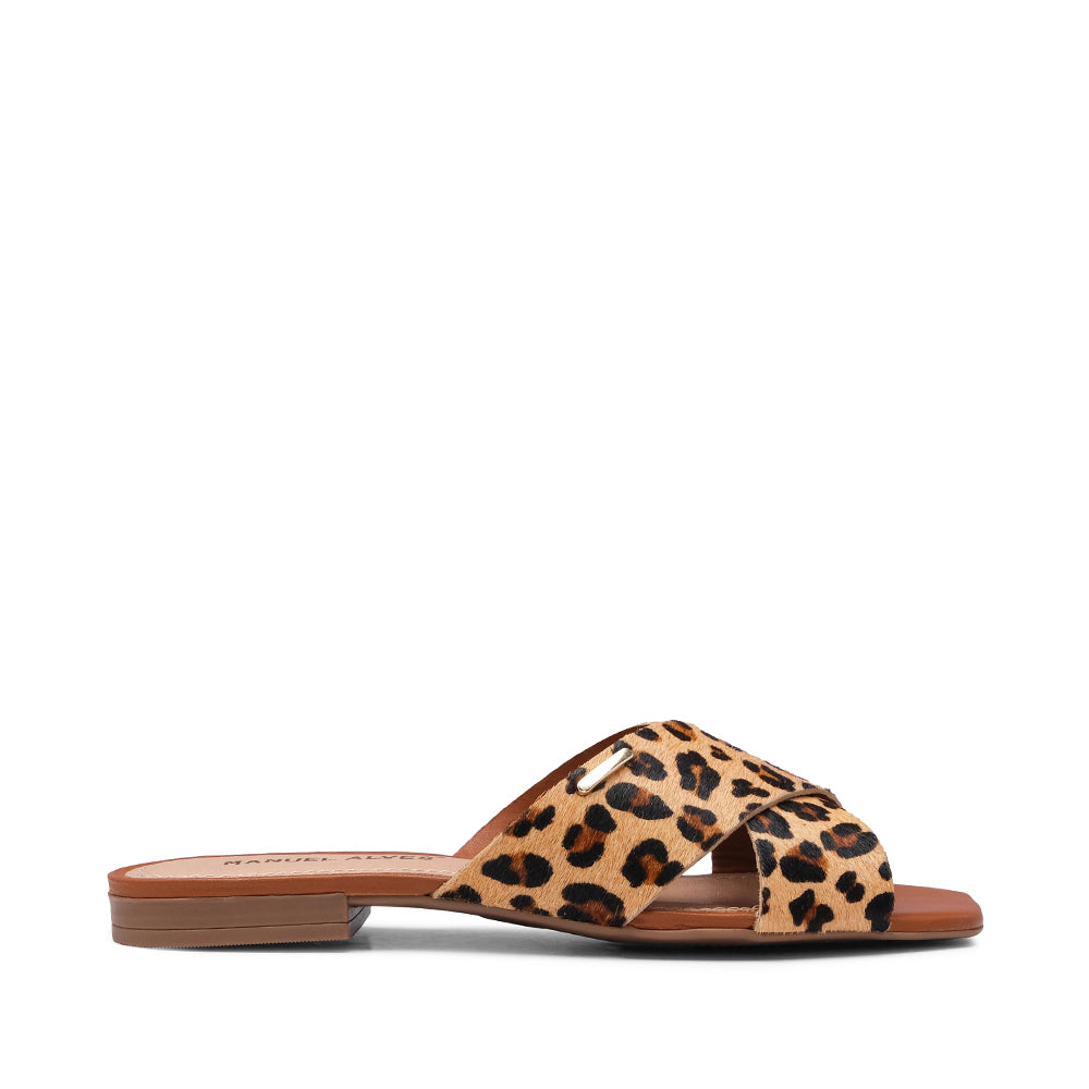 Chinelo Salto Raso Mulher Pele Sintética Leopardo