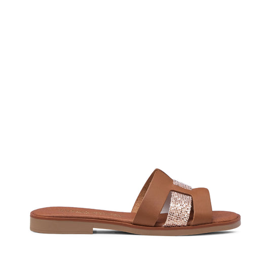Chinelo Salto Raso Mulher Pele Camel