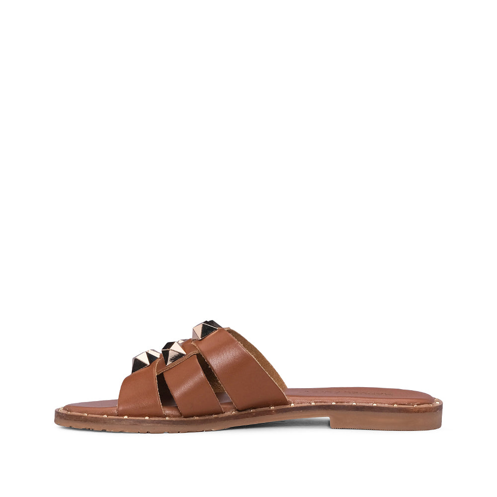 Chinelo Salto Raso Mulher Pele Sintética Camel