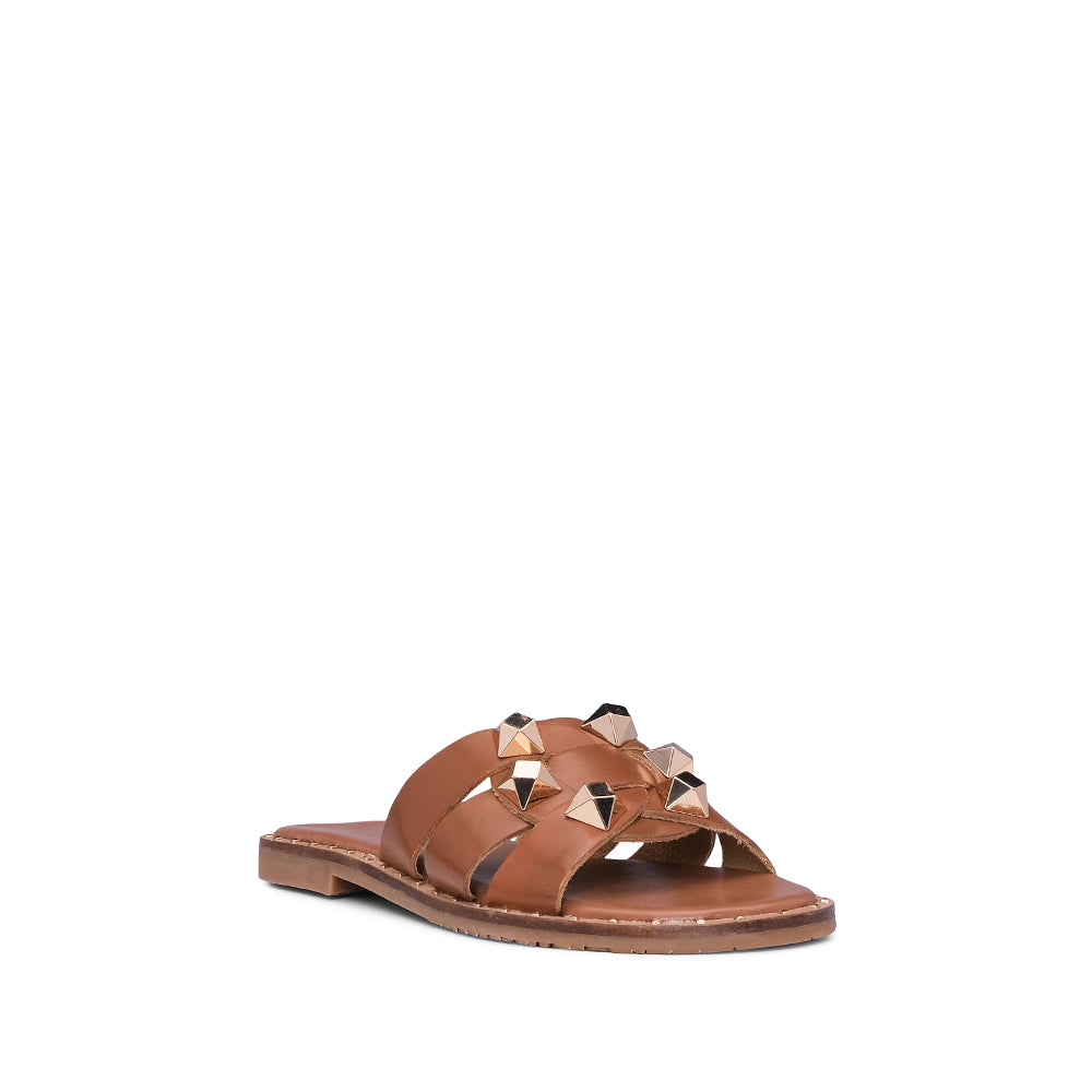 Chinelo Salto Raso Mulher Pele Sintética Camel