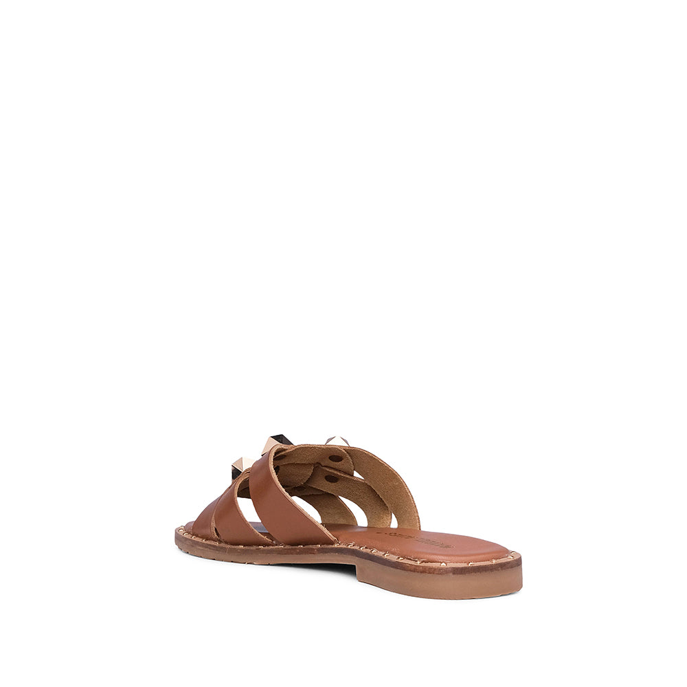 Chinelo Salto Raso Mulher Pele Sintética Camel