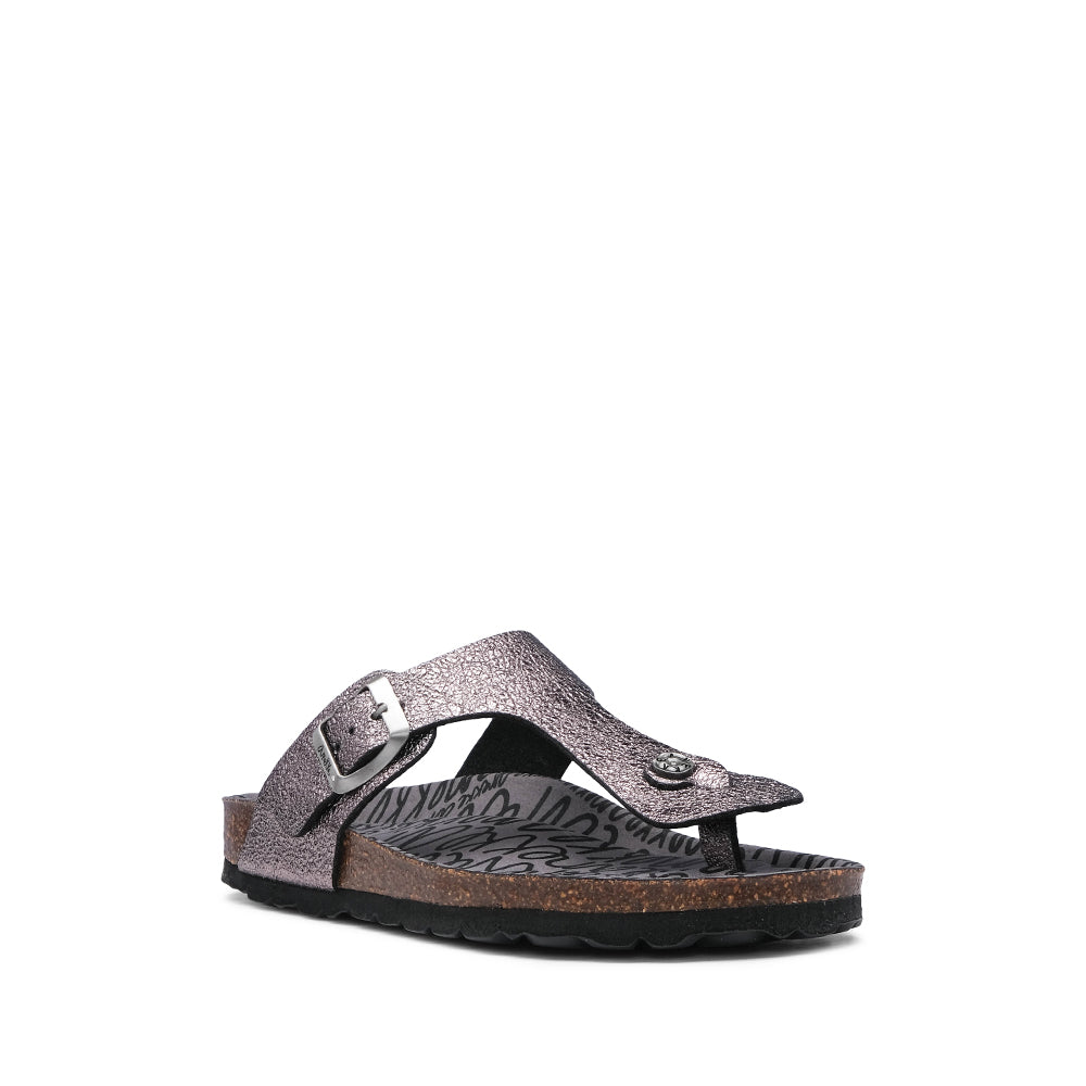 Chinelo Salto Raso Mulher Pele Sintética Prata