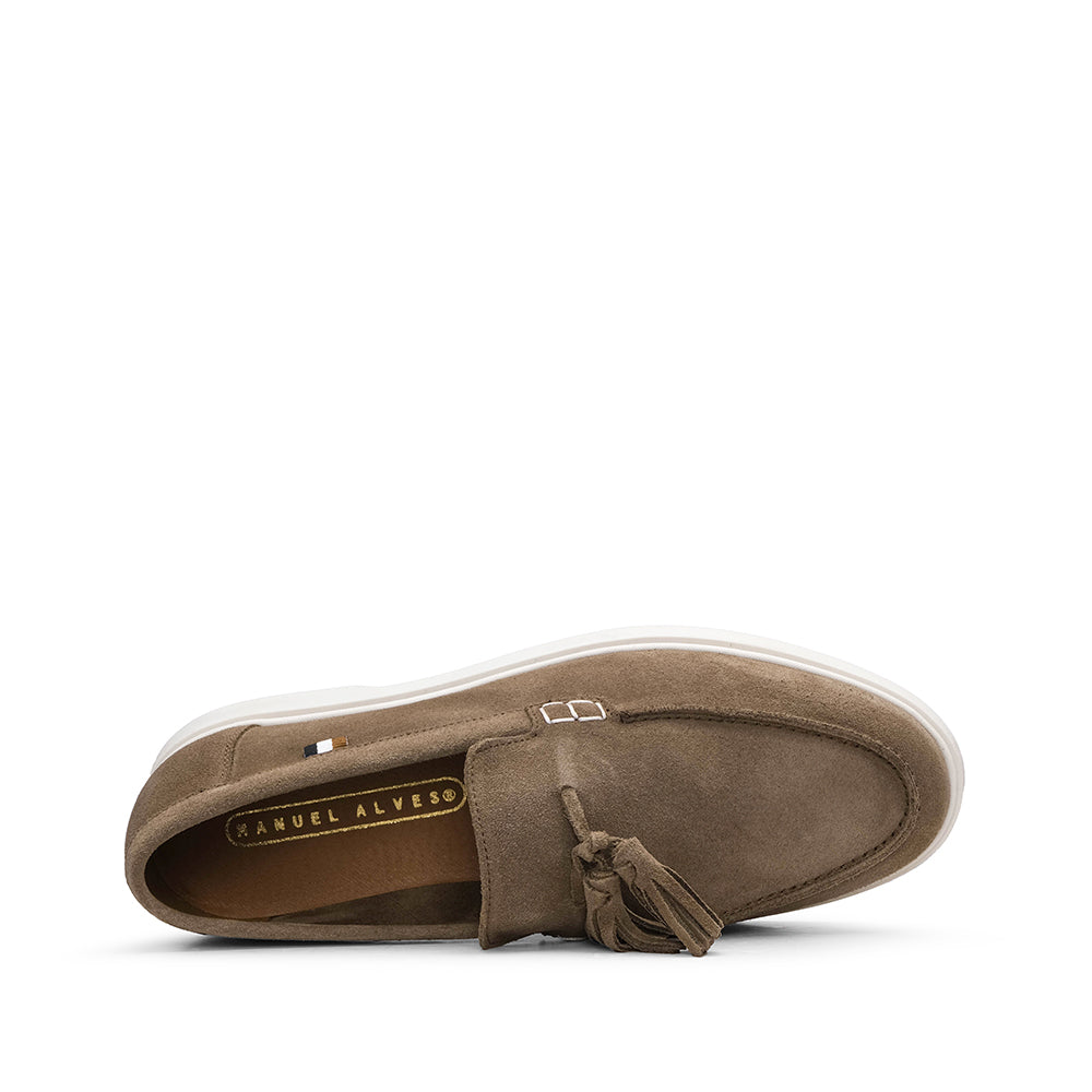 Sapato Mocassim Homem Camurça Taupe