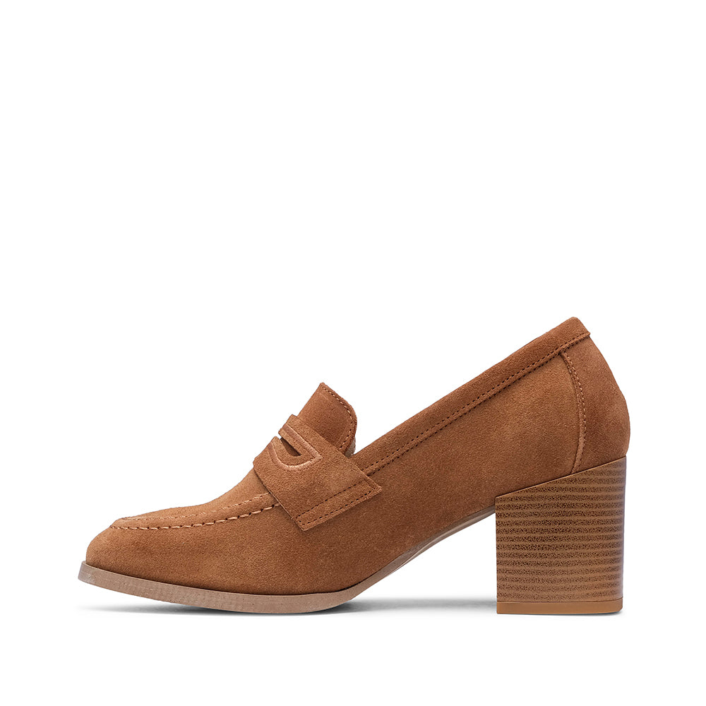 Sapato Salto Médio Mulher Camurça Camel