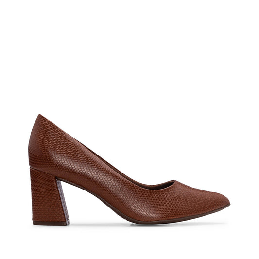 Sapato Salto Médio Mulher Animal Print Cognac