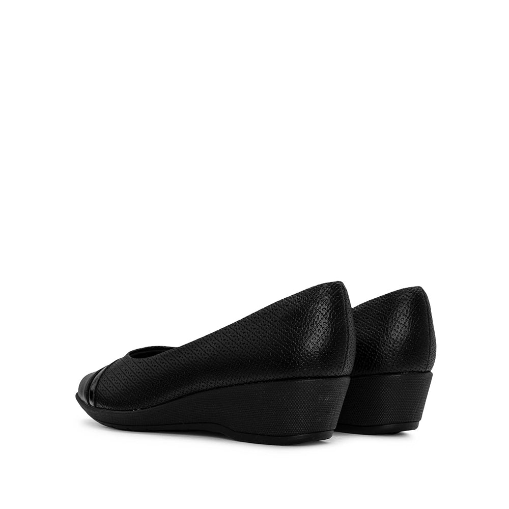 Sapato Salto Cunha Mulher Gravado Preto
