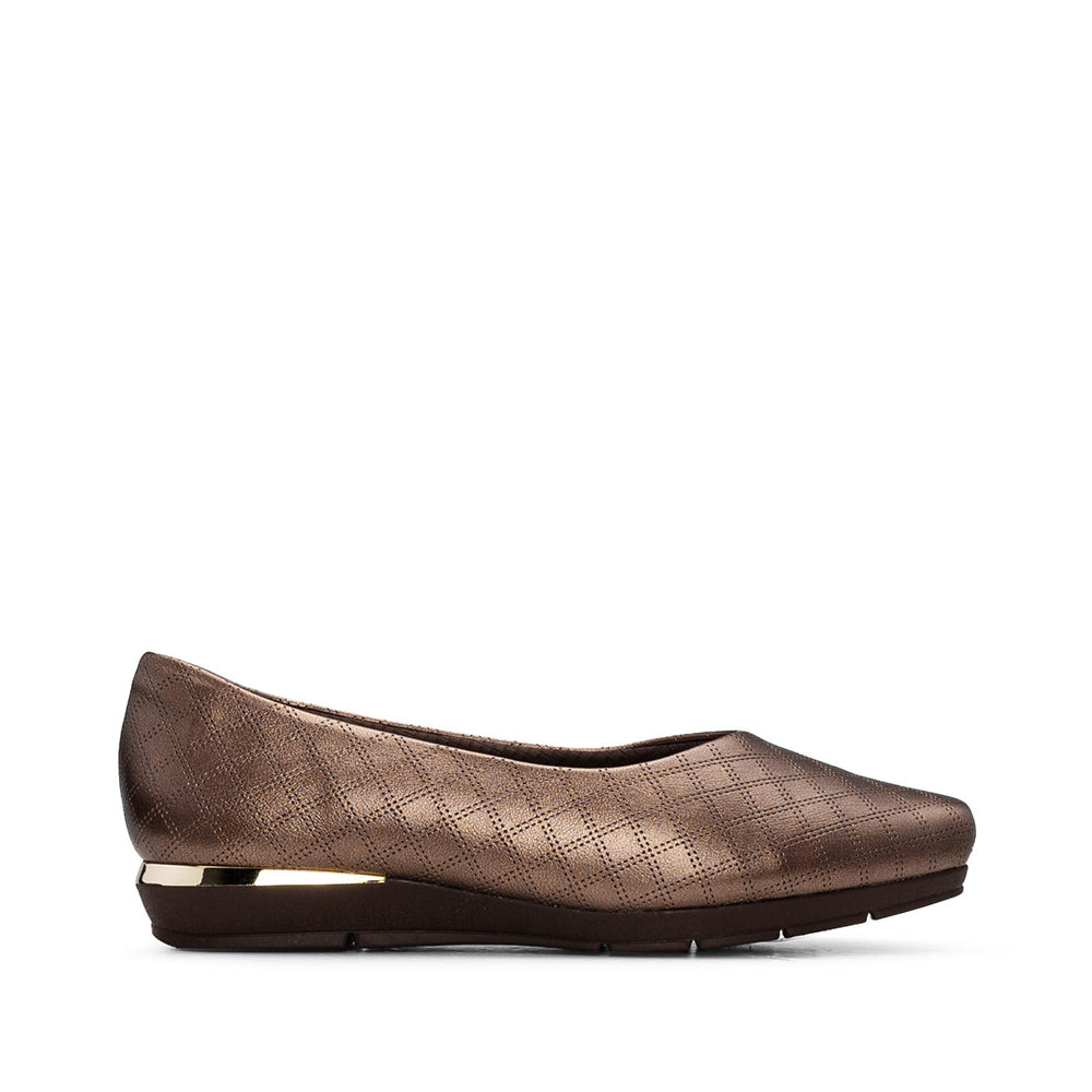 Sapato Salto Raso Mulher Gravado Bronze