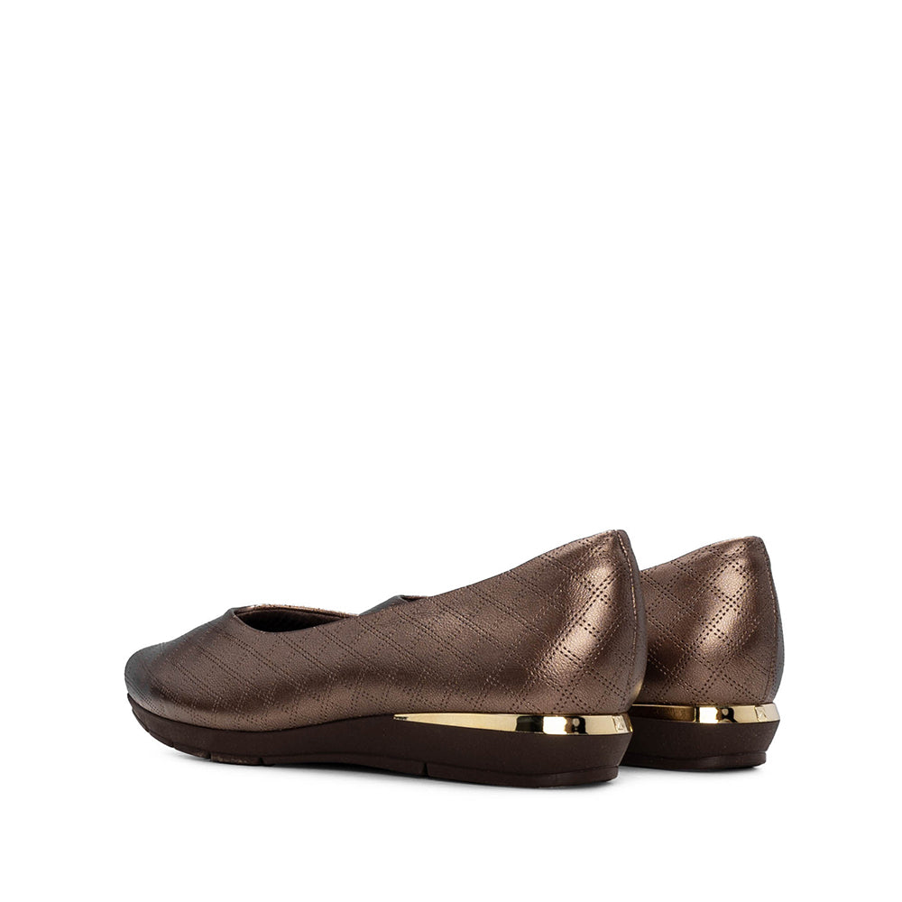 Sapato Salto Raso Mulher Gravado Bronze