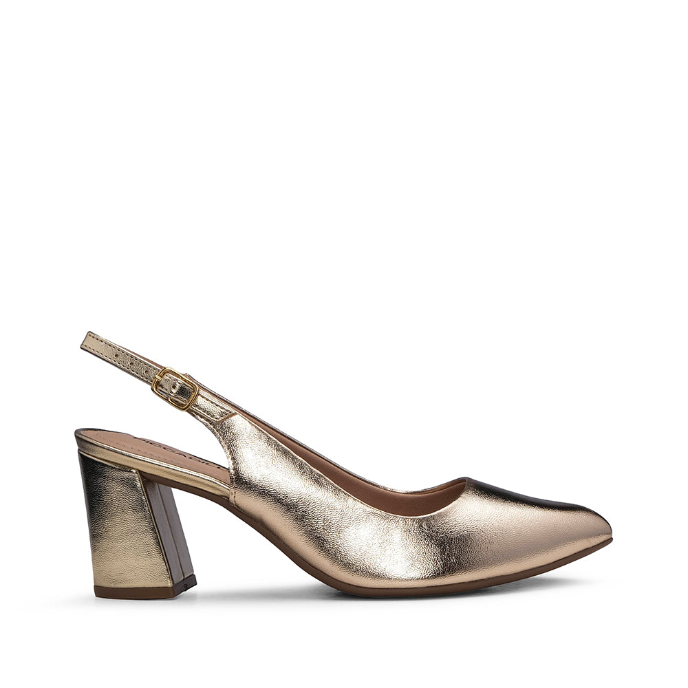 Sapato Salto Alto Mulher Metalizado Dourado