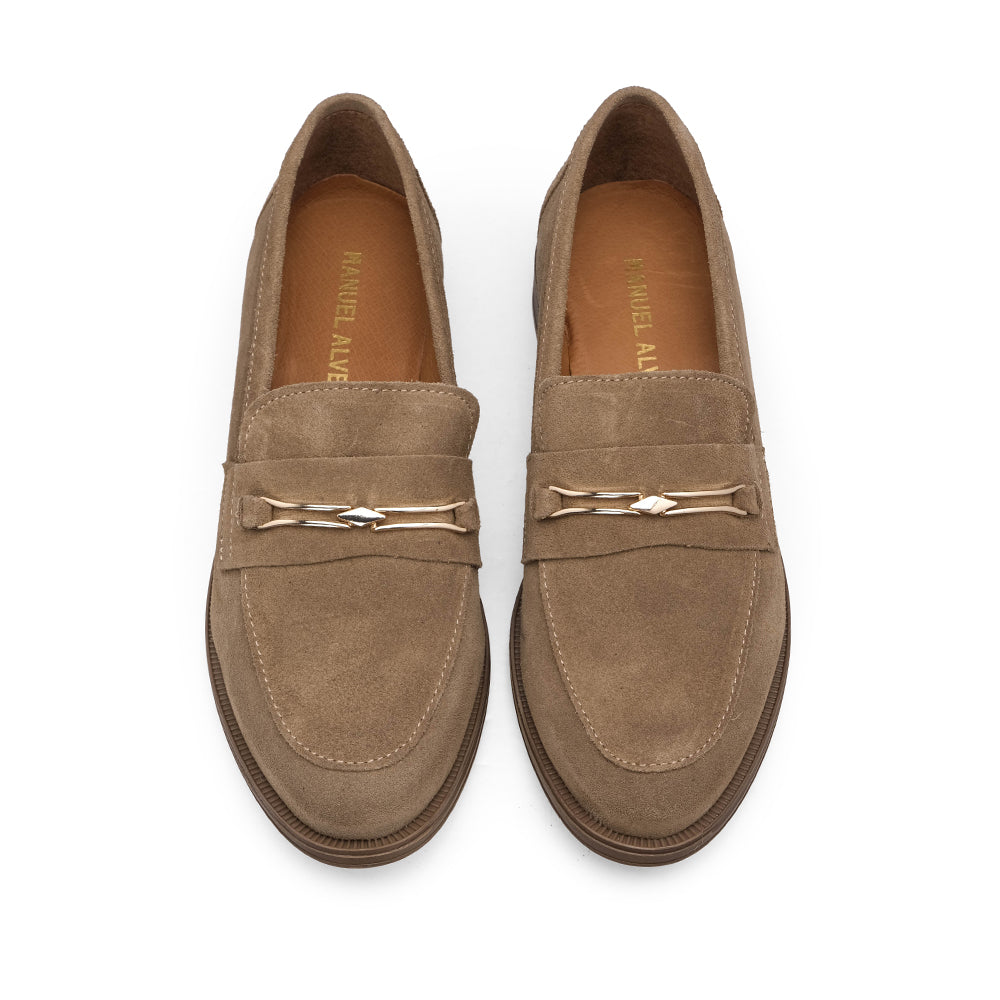 Sapato Mocassim Mulher Camurça Taupe