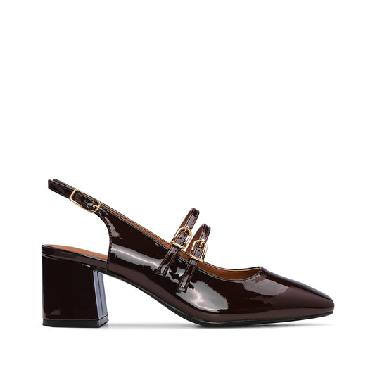 Sapato Slingback Mulher Verniz Castanho