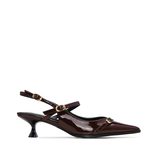 Sapato Slingback Mulher Verniz Castanho