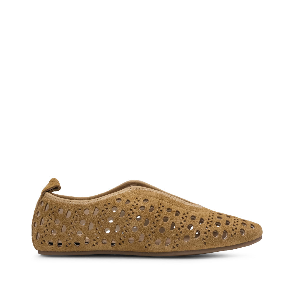 Sapato Salto Raso Mulher Camurça Camel