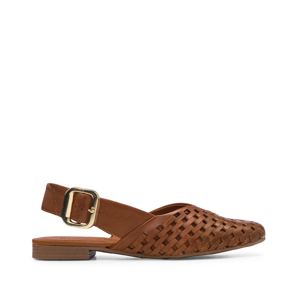 Sapato Salto Raso Mulher Pele Camel