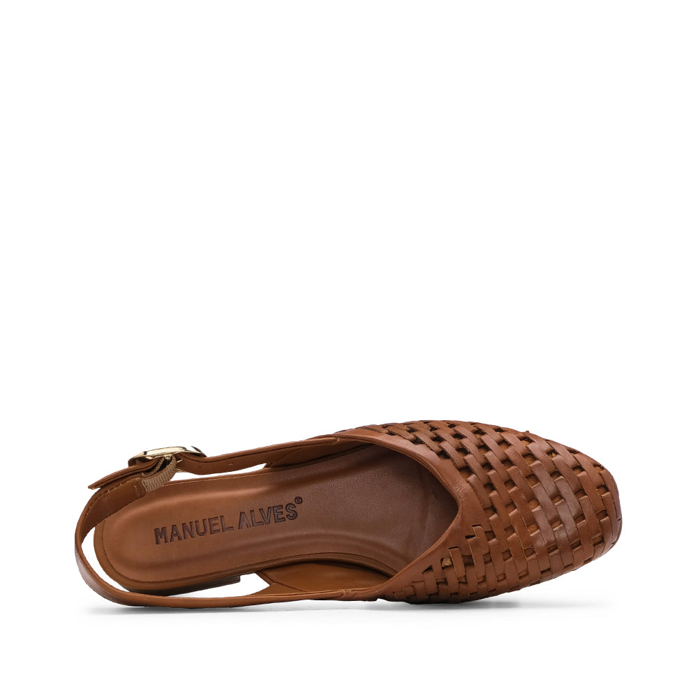 Sapato Salto Raso Mulher Pele Camel