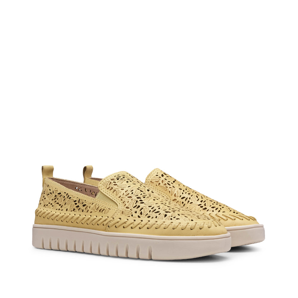 Sapato Salto Raso Mulher Pele Amarelo