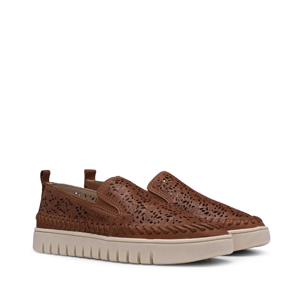 Sapato Salto Raso Mulher Pele Camel