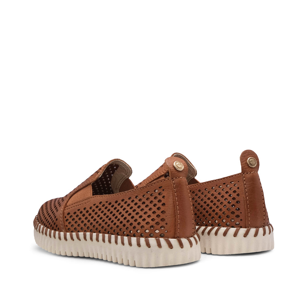 Sapato Salto Raso Mulher Pele Camel