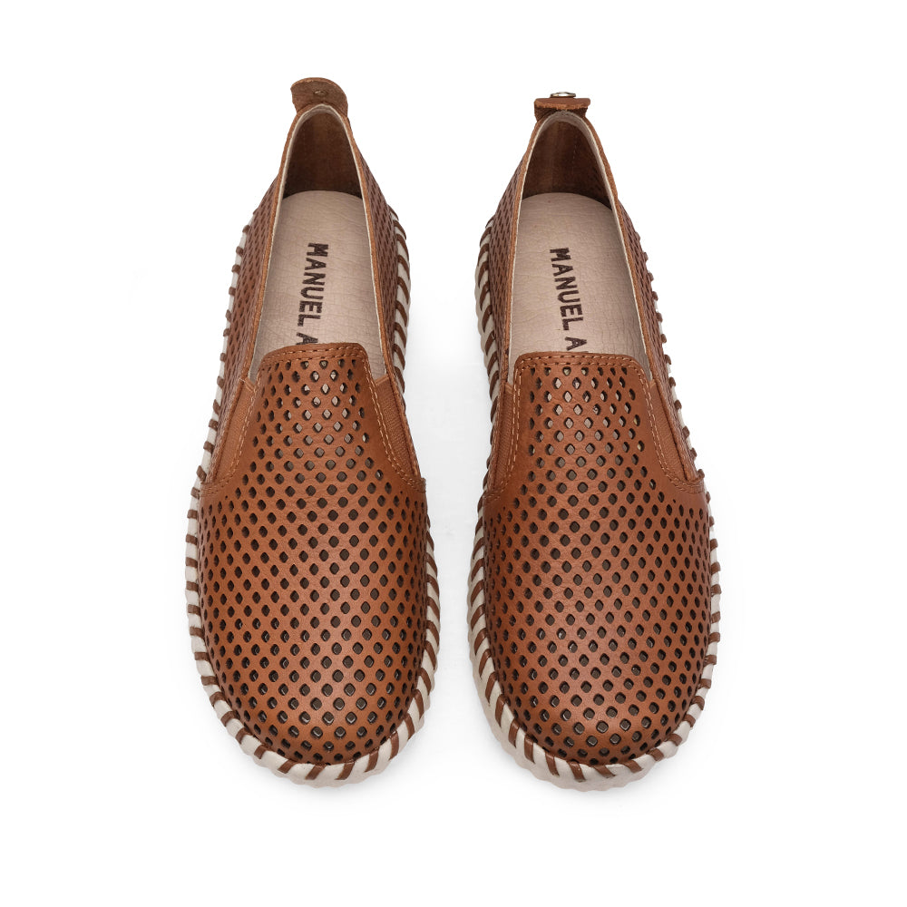 Sapato Salto Raso Mulher Pele Camel