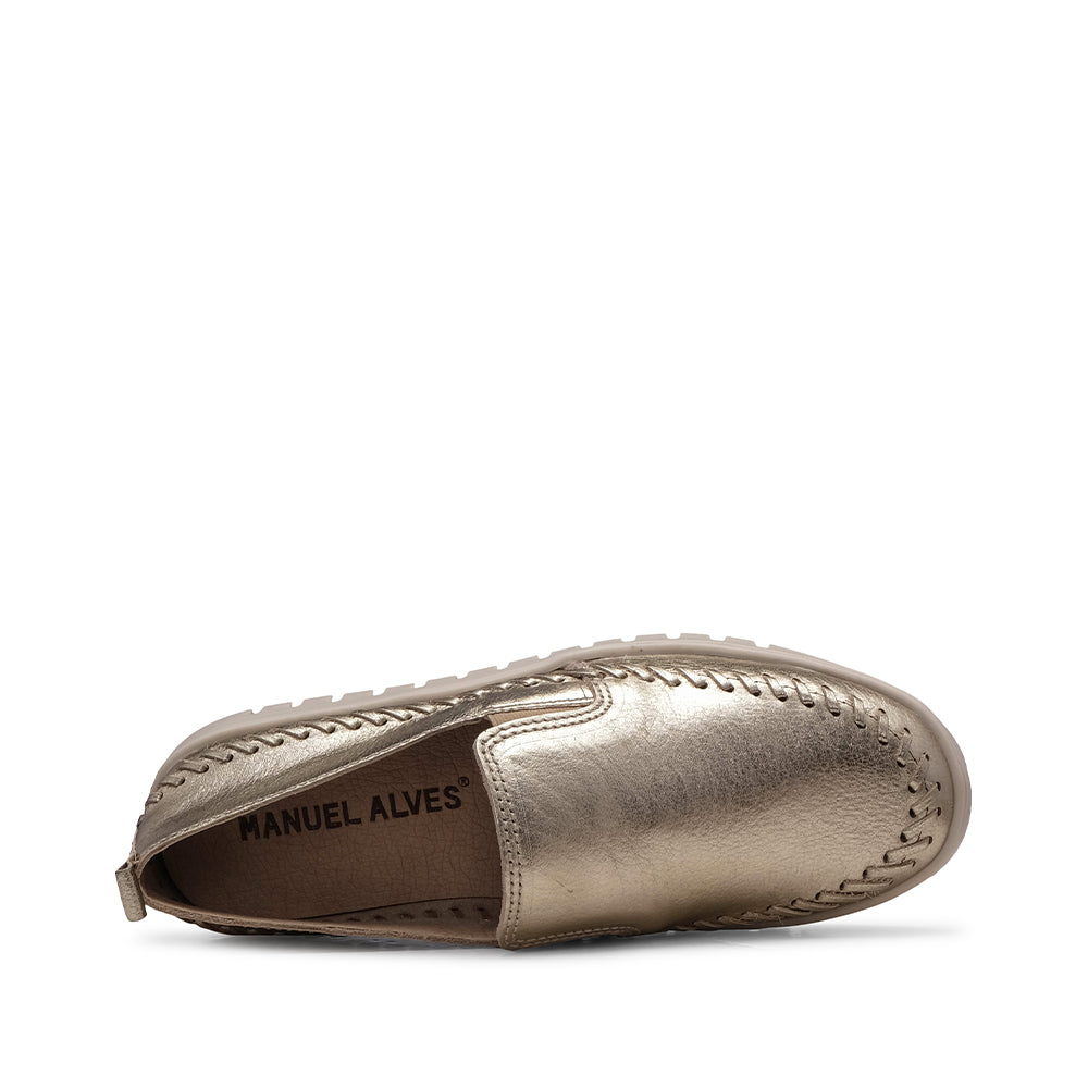 Sapato Salto Raso Mulher Metalizado Dourado