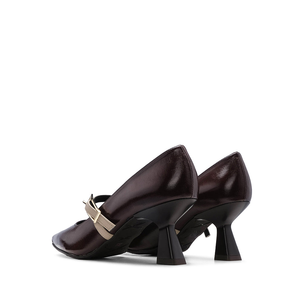 Sapato Salto Médio Mulher Verniz Castanho