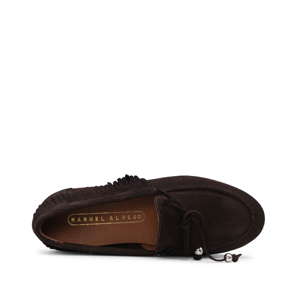 Sapato Mocassim Mulher Camurça Castanho