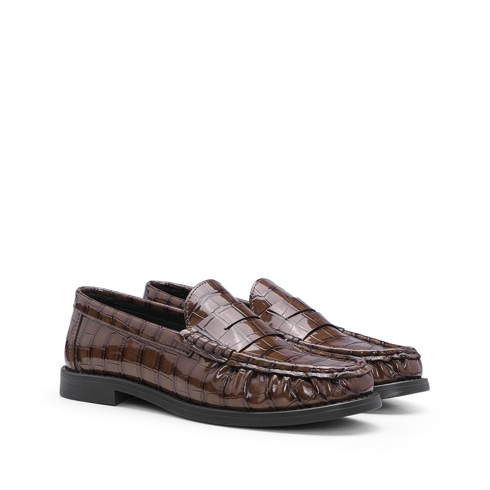 Sapato Mocassim Mulher Animal Print Castanho
