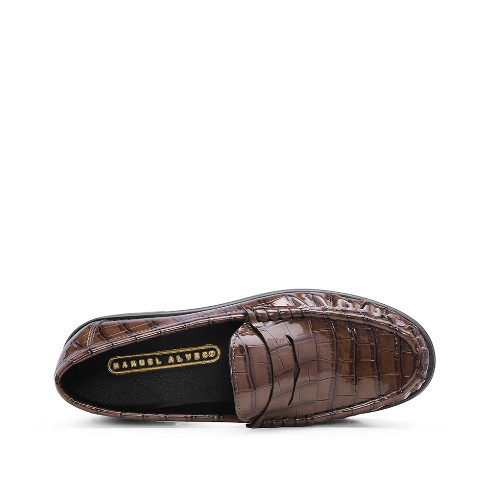 Sapato Mocassim Mulher Animal Print Castanho