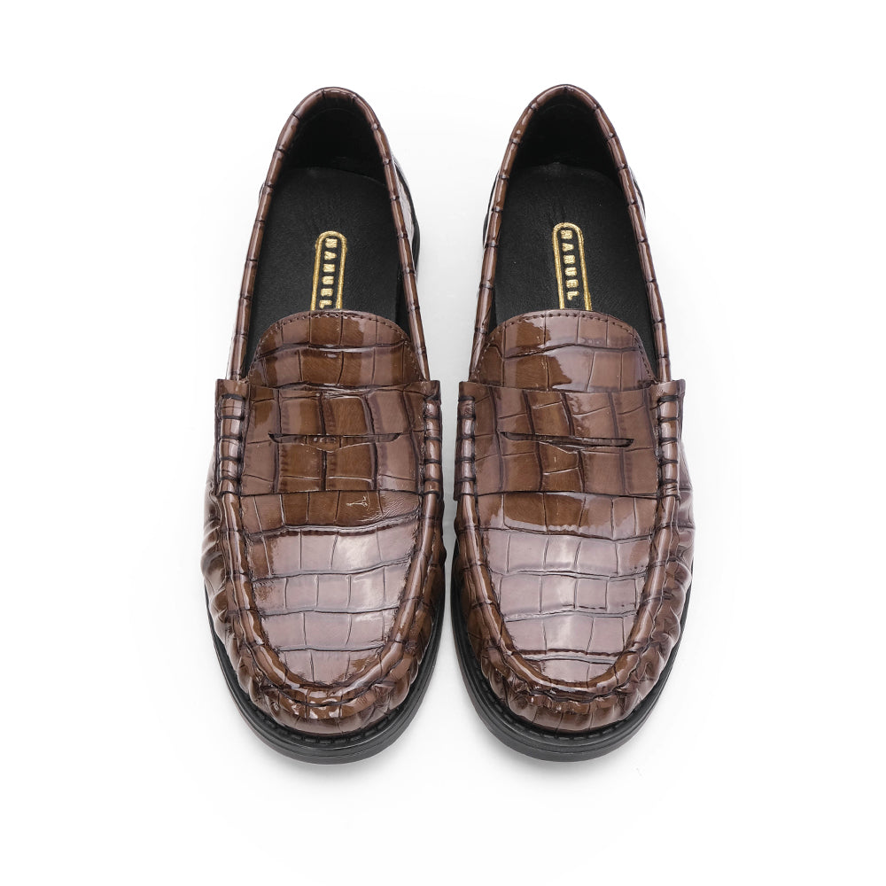 Sapato Mocassim Mulher Animal Print Castanho
