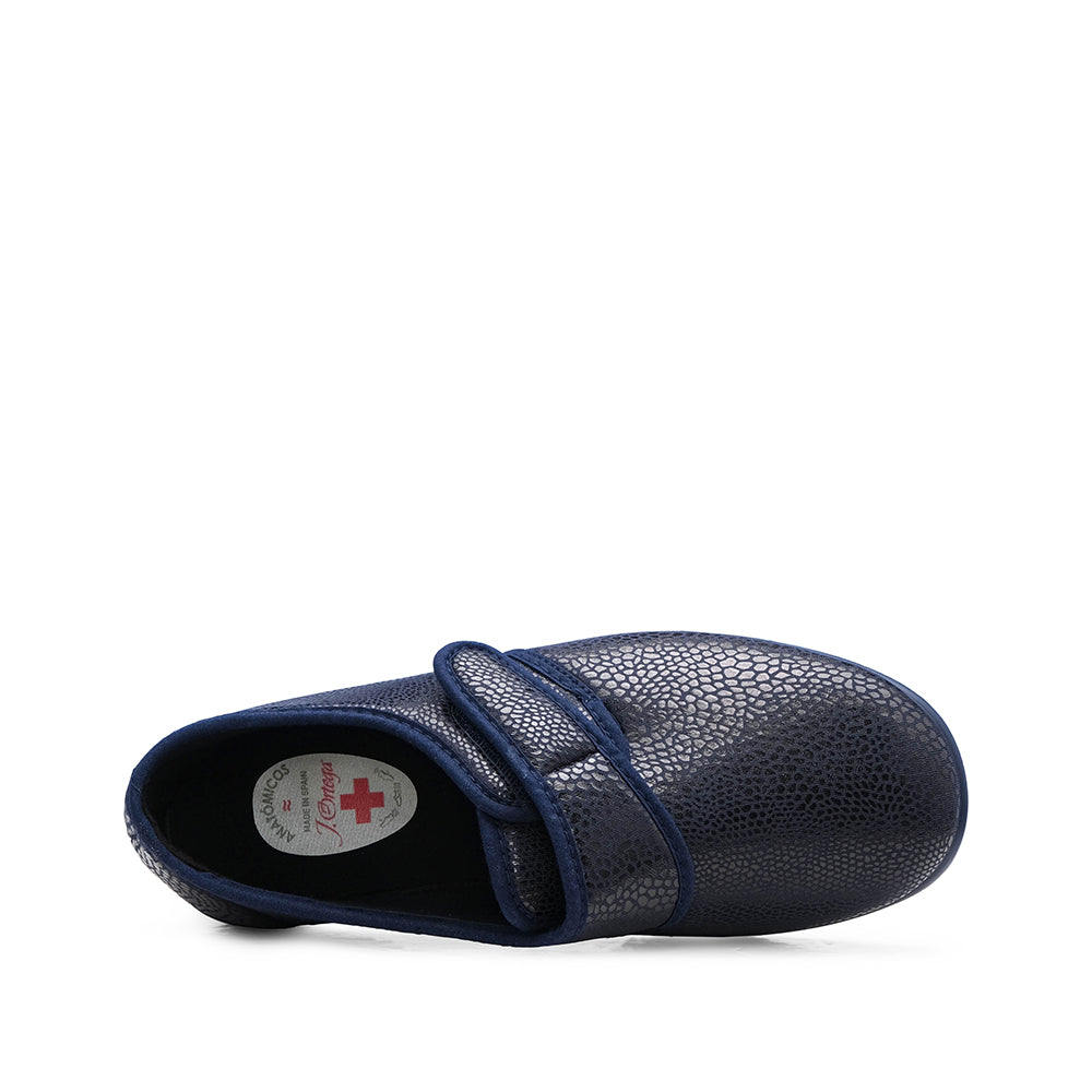 Pantufa Conforto Mulher Animal Print Azul Marinho
