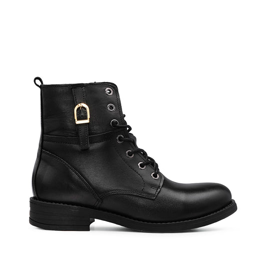 Botim Salto Raso Mulher Pele Preto