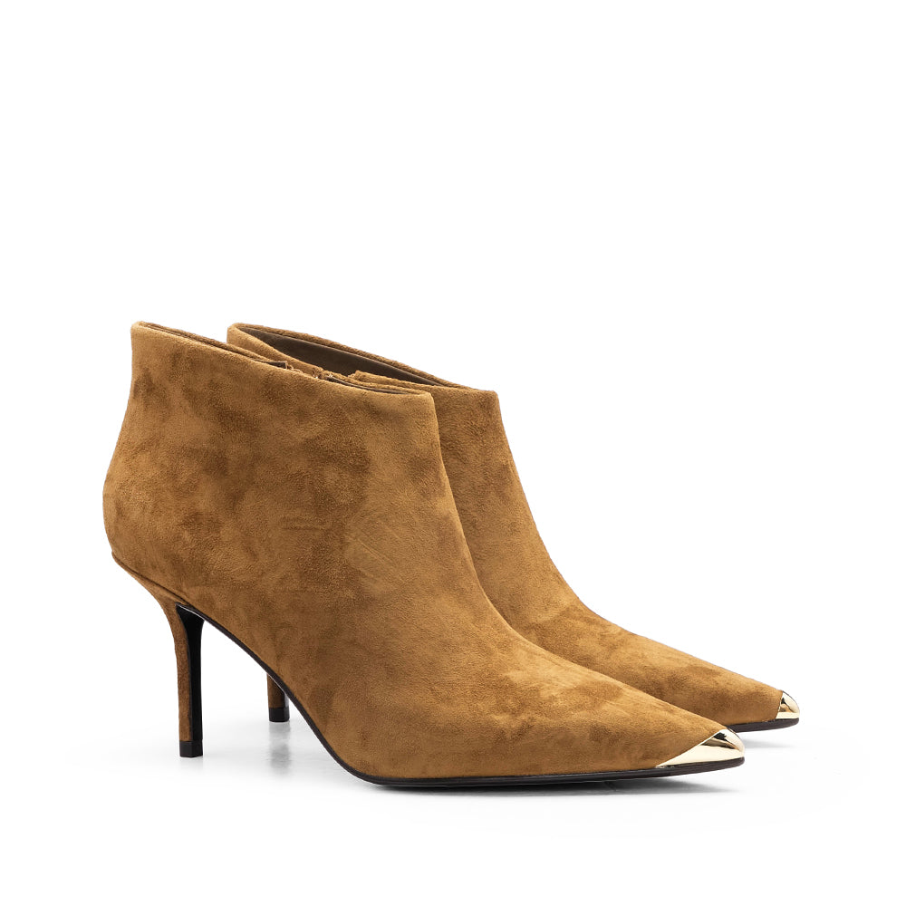 Botim Salto Alto Mulher Camurça Camel