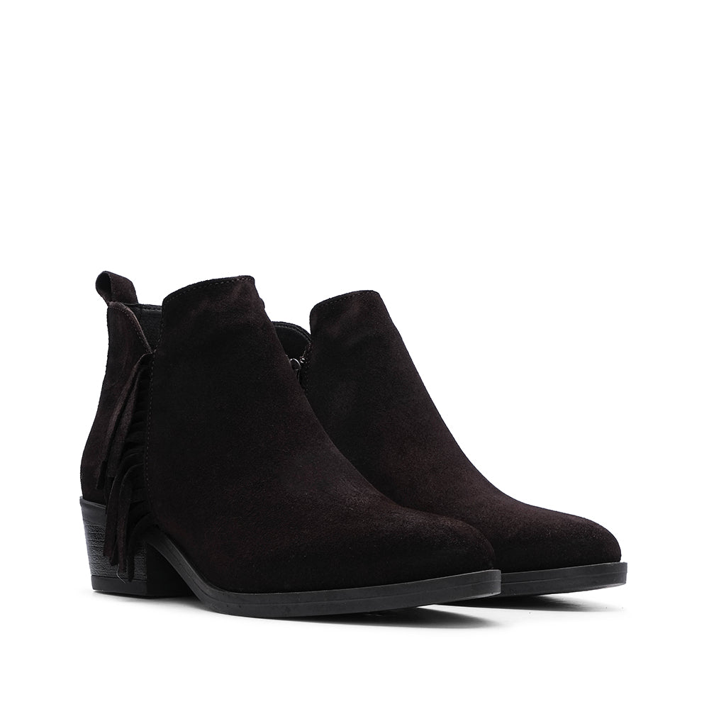 Botim Salto Médio Mulher Camurça Castanho