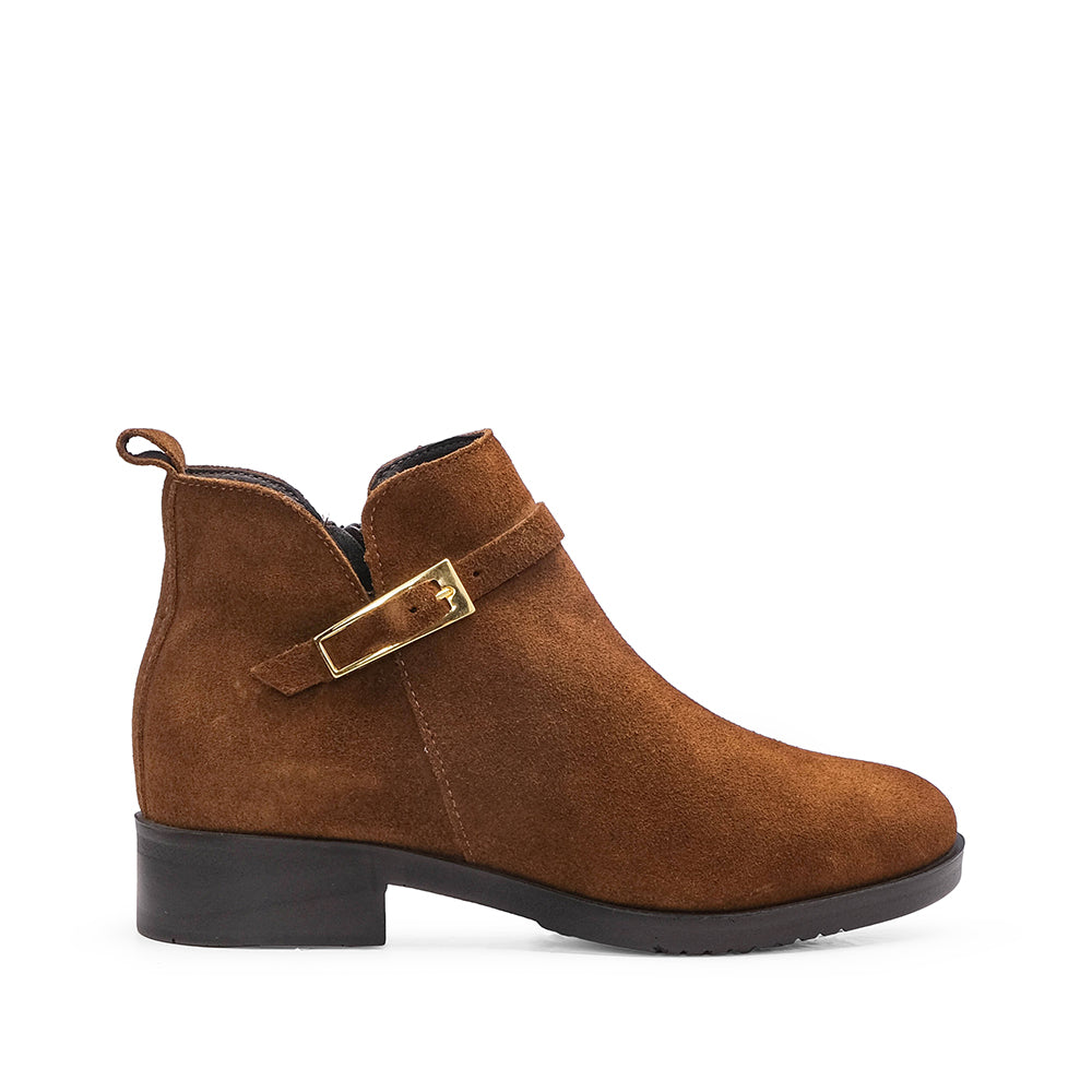 Botim Salto Raso Mulher Camurça Camel