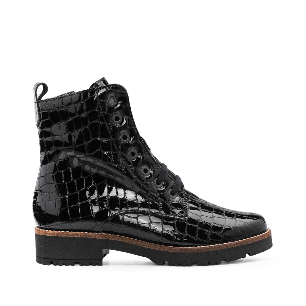 Botim Salto Raso Mulher Verniz Preto